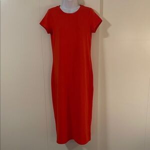 Classic Tomato Red Short Sleeve Midi T-Shirt Dress